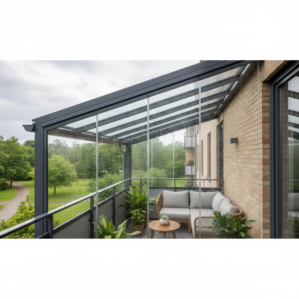 фото Остекление балкона с крышей: защита от осадков