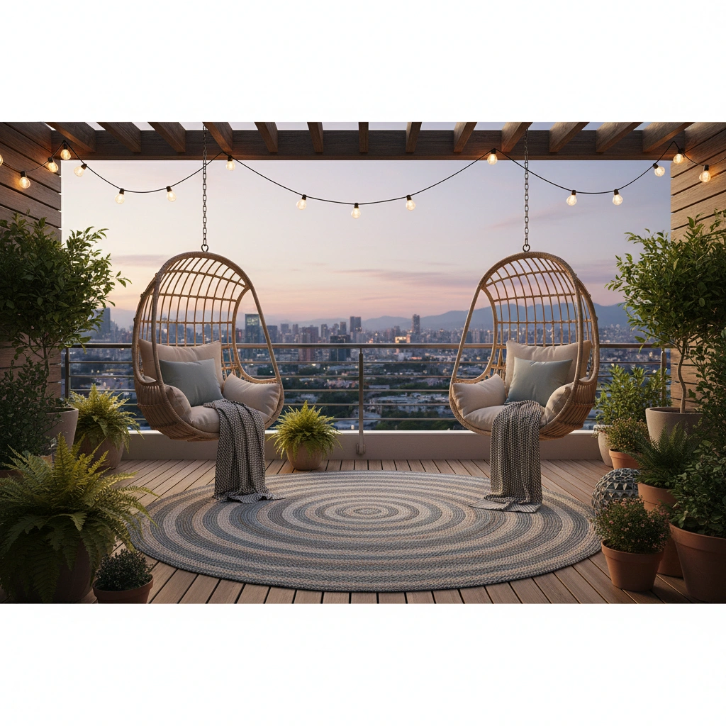 фото Балкон с подвесными креслами: релакс и стиль