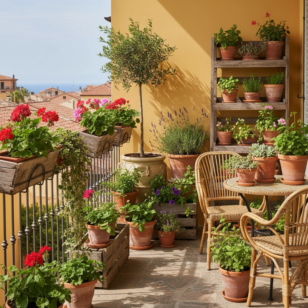 фото Балкон с растениями в горшках: выбор и размещение