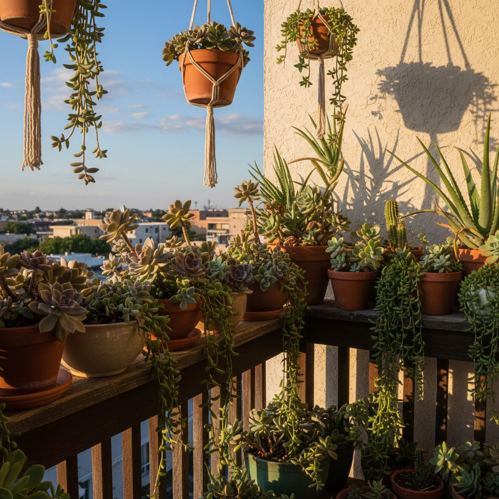 фото Балкон с суккулентами: неприхотливые растения